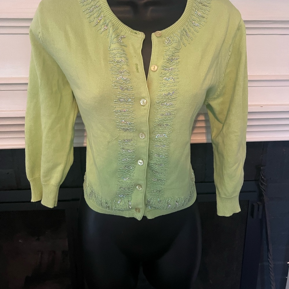 Persaman New York Light Green Knit Cardigan